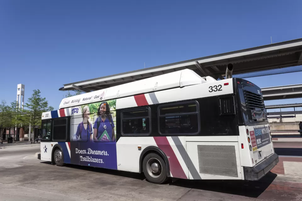 Fort Worth bus parked at a station